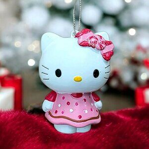 2011 Sanrio Hello Kitty Christmas Ornament Pink Polka Dot Dress Cat Kurt Adler